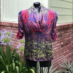 Eccoci Silk Multi Colored Animal Print Blouse Top